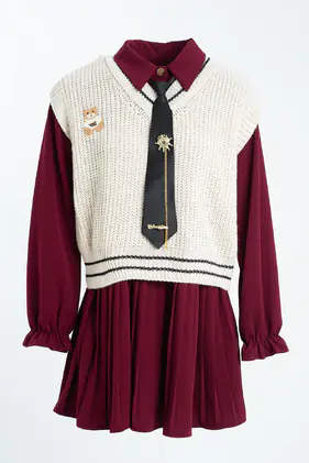 Vestido c/colete e gravata